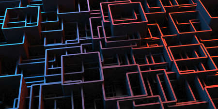 Colorful cubes blocks chaotic construction background. 3d renderの写真素材