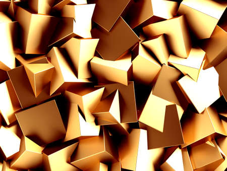 Luxury golden background. Gold glossy cubes array. 3d renderの写真素材
