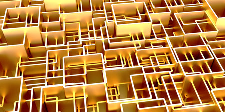 Luxury golden background. Gold glossy cubes array. 3d renderの写真素材