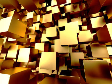 Luxury golden background. Gold glossy cubes array. 3d renderの写真素材
