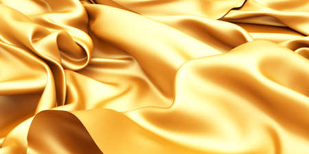 Golden silk elegant background. Texture of fabric. 3d render illustrationの写真素材