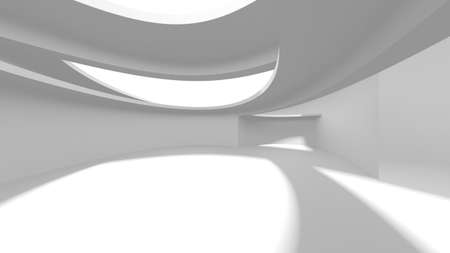 Illuminated corridor interior design. Empty Room Interior Background. 3D renderの写真素材