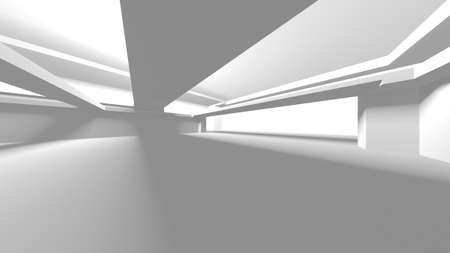 Illuminated corridor interior design. Empty Room Interior Background. 3D renderの写真素材