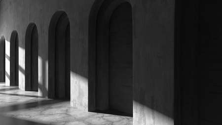 Dark Concrete Wall Architecture. Empty Room. 3d render illustration