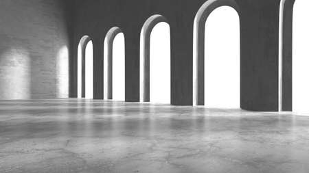 Dark Concrete Wall Architecture. Empty Room. 3d render illustrationの写真素材