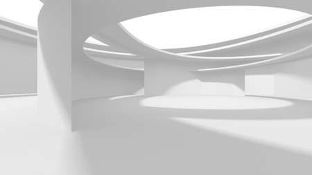 Illuminated corridor interior design. Empty Room Interior Background. 3D renderの写真素材