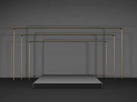 Black stand podium on dark background. Realistic dark platform. 3d renderの写真素材