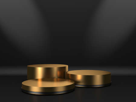 Black stand podium on dark background. Realistic dark platform. 3d renderの写真素材