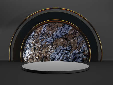 Black stand podium on dark background. Realistic dark platform. 3d renderの写真素材