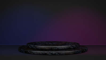 Black stand podium on dark background. Realistic dark platform. 3d renderの写真素材