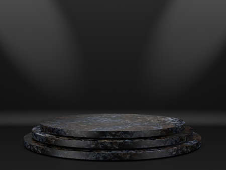Black stand podium on dark background. Realistic dark platform. 3d renderの写真素材