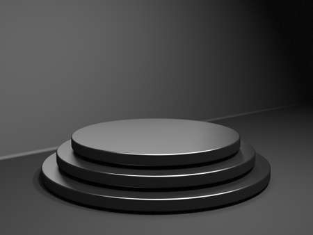 Black stand podium on dark background. Realistic dark platform. 3d renderの写真素材