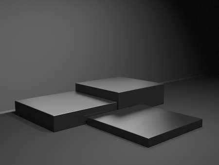 Black stand podium on dark background. Realistic dark platform. 3d renderの写真素材