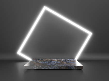 Black stand podium on dark background. Realistic dark platform. 3d renderの写真素材