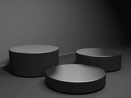 Black stand podium on dark background. Realistic dark platform. 3d renderの写真素材