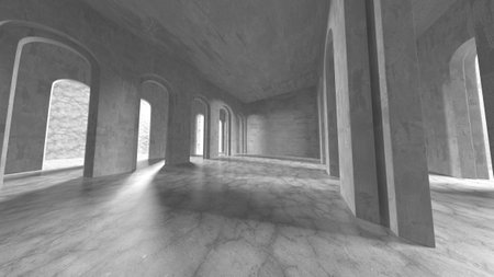 Dark Concrete Wall Architecture. Empty Room. 3d render illustrationの写真素材