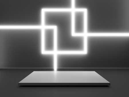 Black stand podium on dark background. Realistic dark platform. 3d renderの写真素材