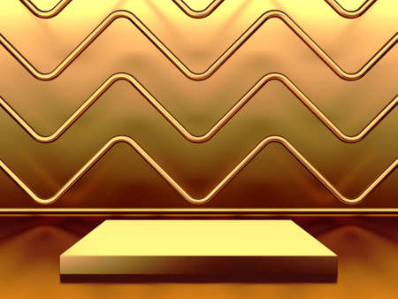 Golden luxurious pedestal or blank podium. Beautiful elegant background. 3d renderの写真素材