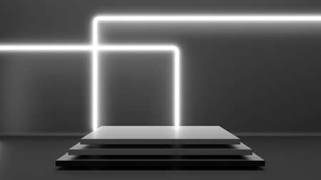 Black stand podium on dark background. Realistic dark platform. 3d renderの写真素材
