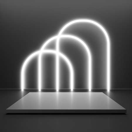 Black stand podium on dark background. Realistic dark platform. 3d renderの写真素材