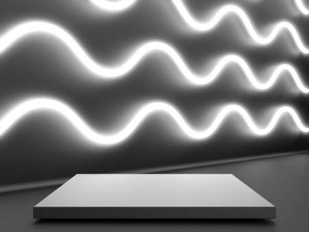 Black stand podium on dark background. Realistic dark platform. 3d renderの写真素材