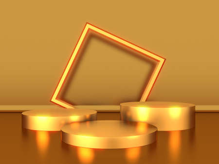Golden luxurious pedestal or blank podium. Beautiful elegant background. 3d render