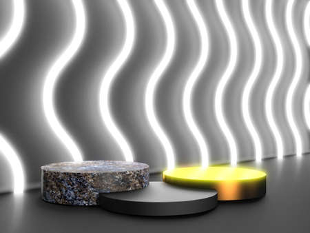Black stand podium on dark background. Realistic dark platform. 3d renderの写真素材