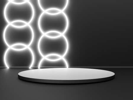 Black stand podium on dark background. Realistic dark platform. 3d renderの写真素材