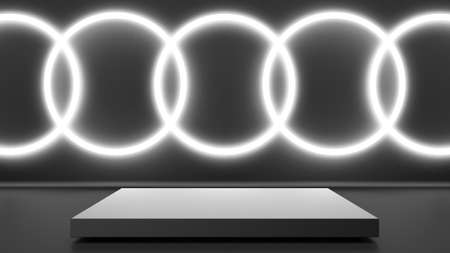 Black stand podium on dark background. Realistic dark platform. 3d renderの写真素材