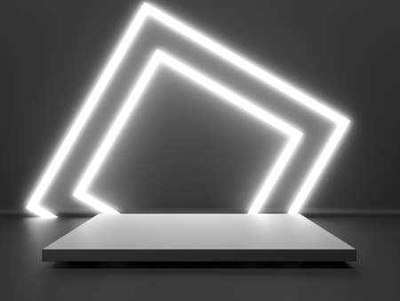 Black stand podium on dark background. Realistic dark platform. 3d renderの写真素材