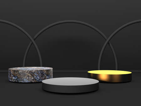 Black stand podium on dark background. Realistic dark platform. 3d renderの写真素材