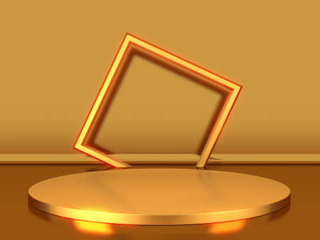 Golden luxurious pedestal or blank podium. Beautiful elegant background. 3d render