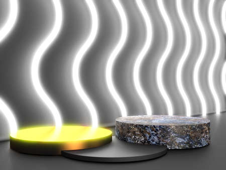 Black stand podium on dark background. Realistic dark platform. 3d renderの写真素材