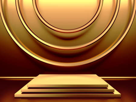 Golden luxurious pedestal or blank podium. Beautiful elegant background. 3d render