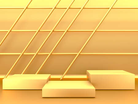 Golden luxurious pedestal or blank podium. Beautiful elegant background. 3d renderの写真素材