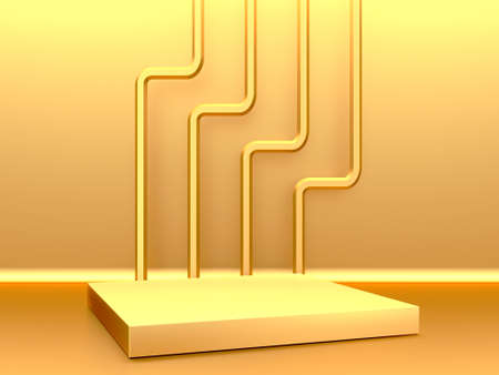 Golden luxurious pedestal or blank podium. Beautiful elegant background. 3d render