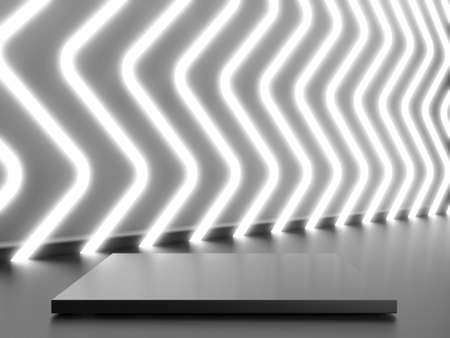 Black stand podium on dark background. Realistic dark platform. 3d renderの写真素材