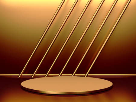 Golden luxurious pedestal or blank podium. Beautiful elegant background. 3d render