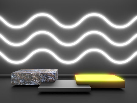 Black stand podium on dark background. Realistic dark platform. 3d renderの写真素材