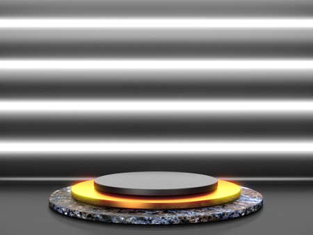 Black stand podium on dark background. Realistic dark platform. 3d renderの写真素材