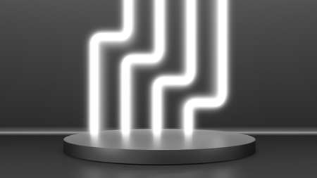 Black stand podium on dark background. Realistic dark platform. 3d renderの写真素材