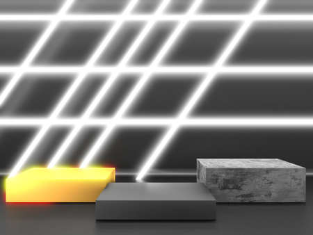 Black stand podium on dark background. Realistic dark platform. 3d renderの写真素材