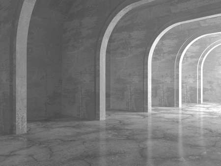 Dark Concrete Wall Architecture. Empty Room. 3d render illustrationの写真素材