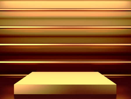 Golden luxurious pedestal or blank podium. Beautiful elegant background. 3d renderの写真素材