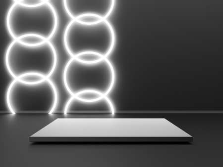Black stand podium on dark background. Realistic dark platform. 3d renderの写真素材