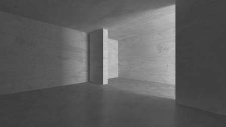 Dark Concrete Wall Architecture. Empty Room. 3d render illustration