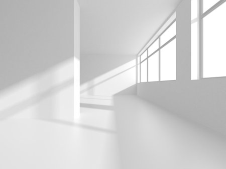 Illuminated corridor interior design. Empty Room Interior Background. 3D renderの写真素材