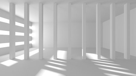 Illuminated corridor interior design. Empty Room Interior Background. 3D renderの写真素材