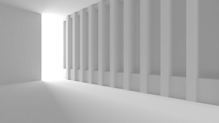 Illuminated corridor interior design. Empty Room Interior Background. 3D renderの写真素材