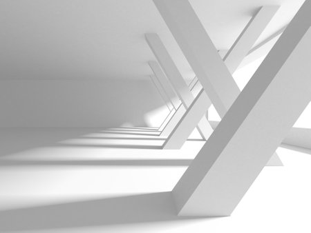 Illuminated corridor interior design. Empty Room Interior Background. 3D renderの写真素材